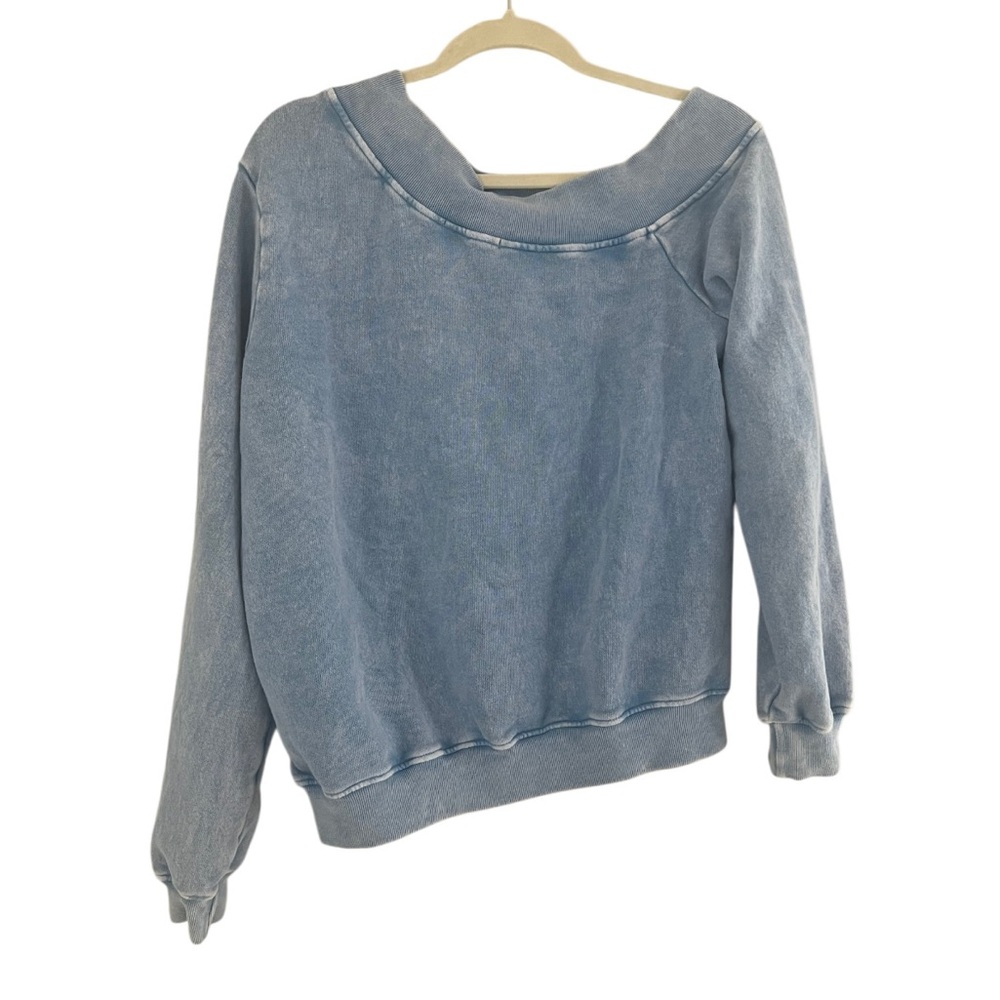 Blue Acid Wash Off The Shoulder Sweater